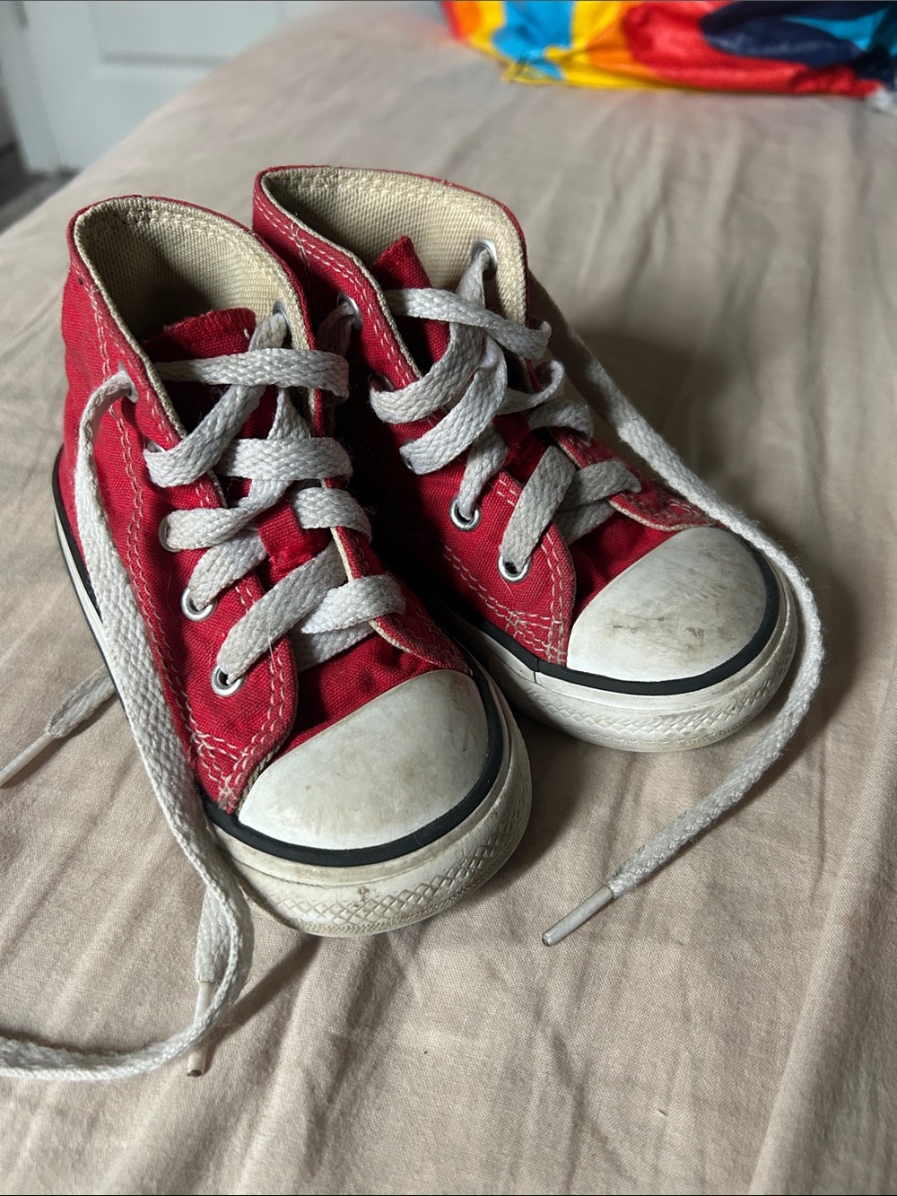 Kids Red Canvas High-Top Sneakers with White Laces